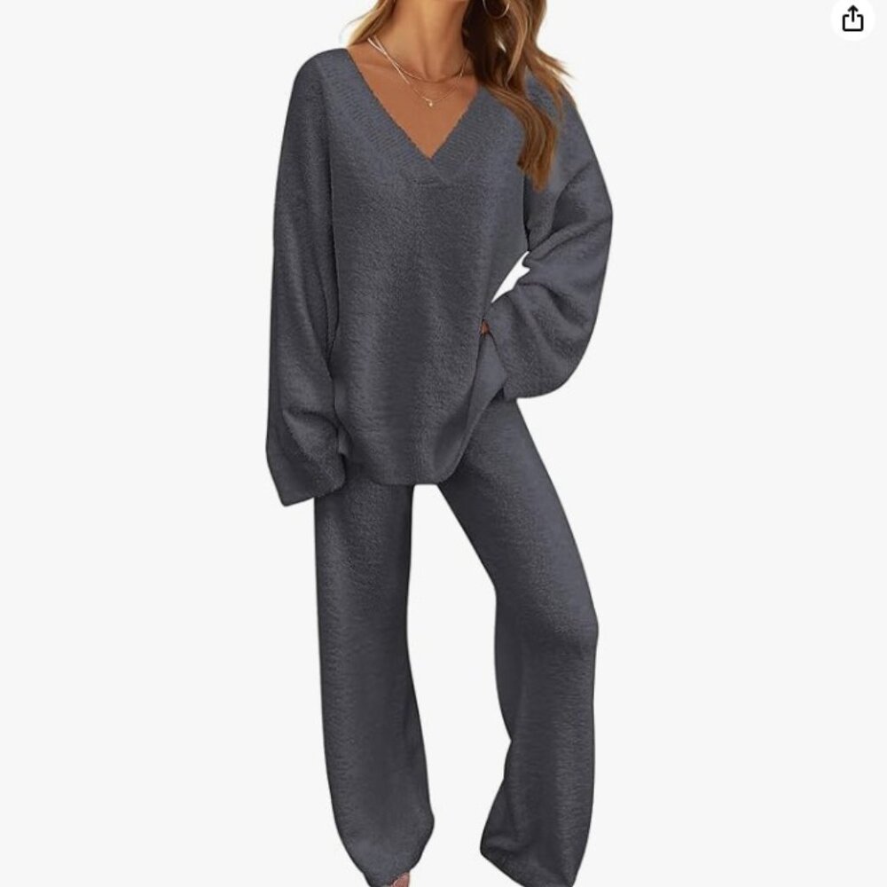 2 Piece Outfits Sweater Pajama Set Fuzzy Loungewear Matching